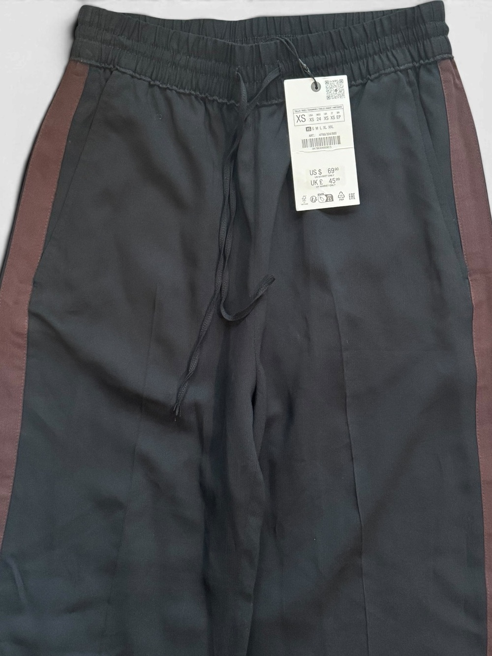 Zara Wide Leg Side Stripe Pants Black Brown XS NWT - Picture 4 of 6